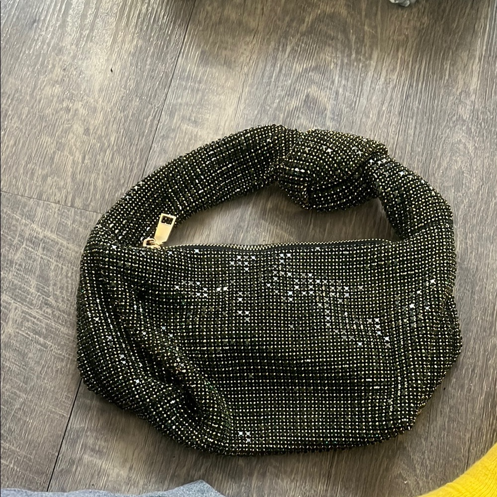 Madison West Green Clutch with Shimmering Texture and Gold Hardware